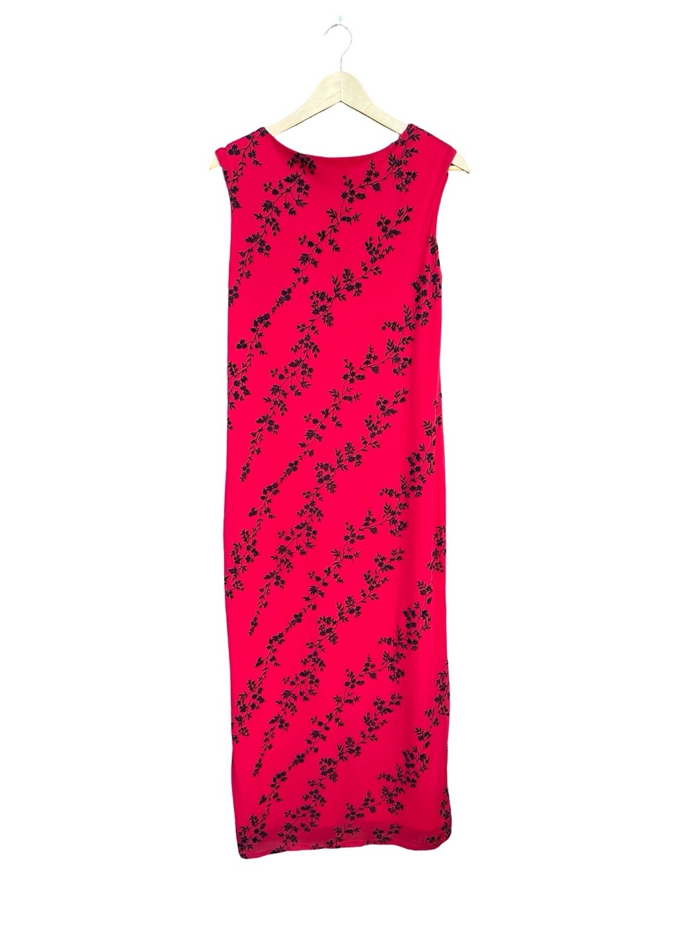 Vintage Byer Studio California Cherry Red Floral Maxi Dress Size 12 Made in USA